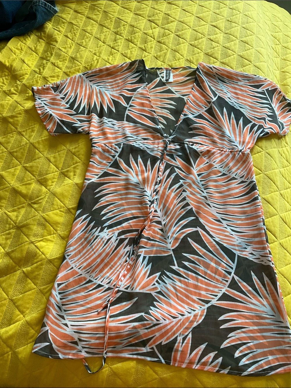 Tommy Bahama XS Cover Up‎ Swimsuit Orange Palm Leaf Sheer Tunic Beach Resort